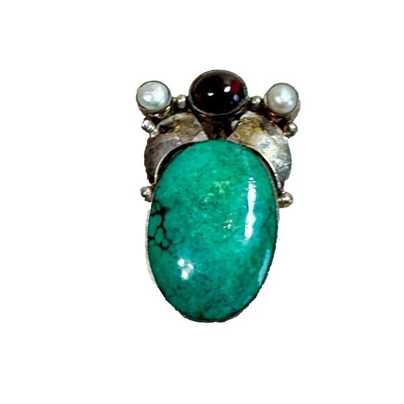 Handmade Jewelry - Vintage 925 Sterling Southwestern Green Howlite Pendant With Amethyst Accent